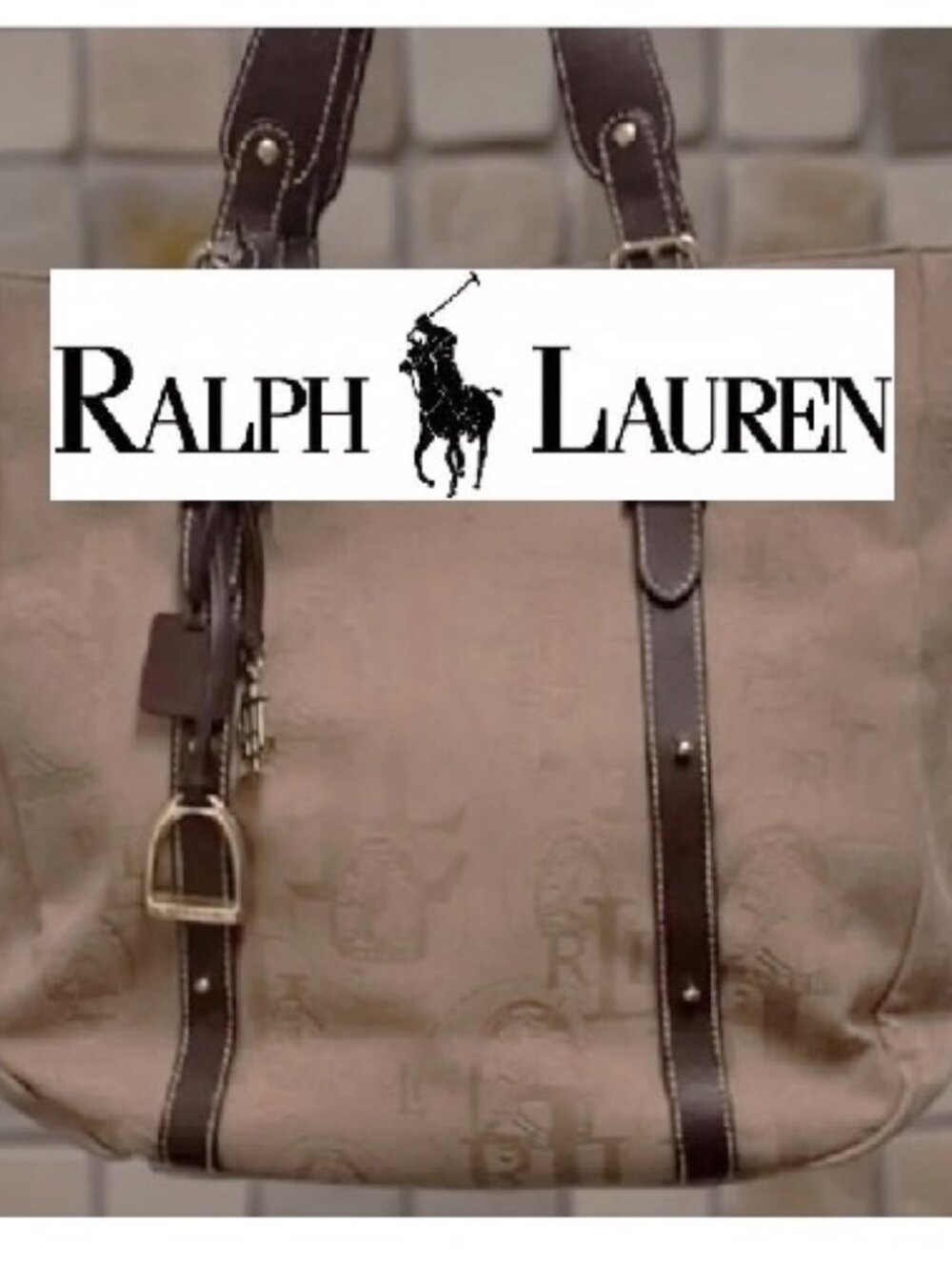 $389 Ralph Lauren Jacquard Equestrian Logo 3 Charms Large Tote Shoulder Bag